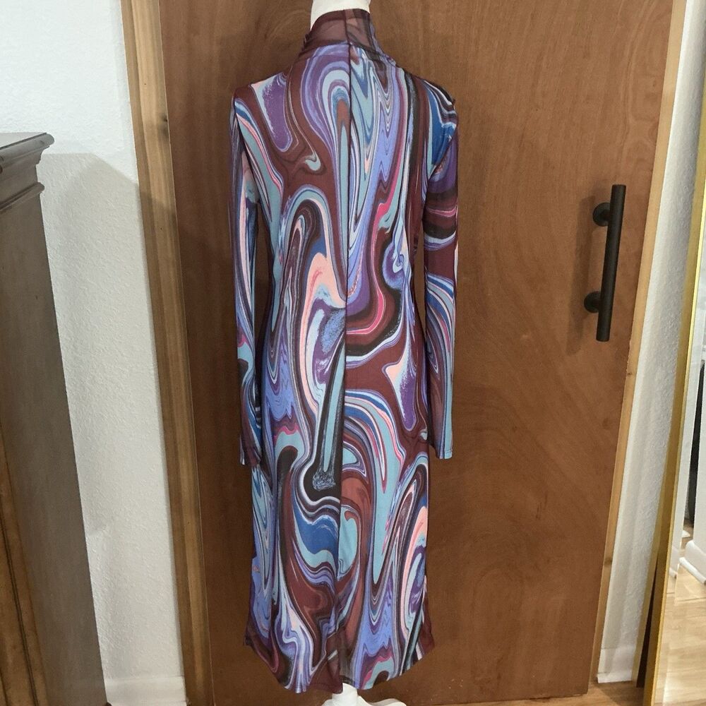 Y2K Bodycon Mesh Midi Dress Size Medium Marble Swirl Art Psychedelic Trippy Club - Picture 13 of 15